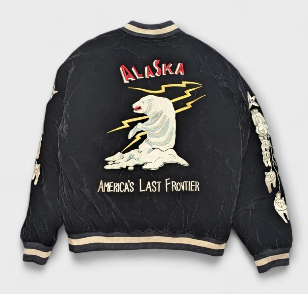 アラスカ　スカジャン　スーベニアジャケット　白熊　鹿　刺繍　　リバーシブル　L