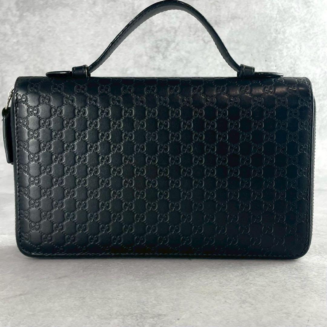 グッチ マイクロシマ オーガナイザー ダブルファスナー レザー ブラック