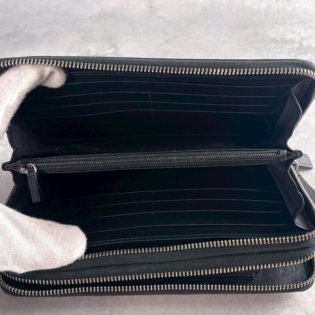 グッチ マイクロシマ オーガナイザー ダブルファスナー レザー ブラック