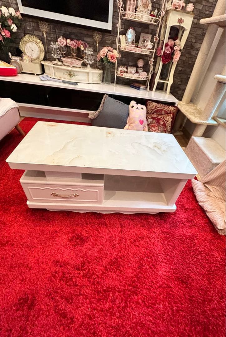 姫系　リビングテーブル　センターテーブル　ホワイト　ロココ調　アンティーク