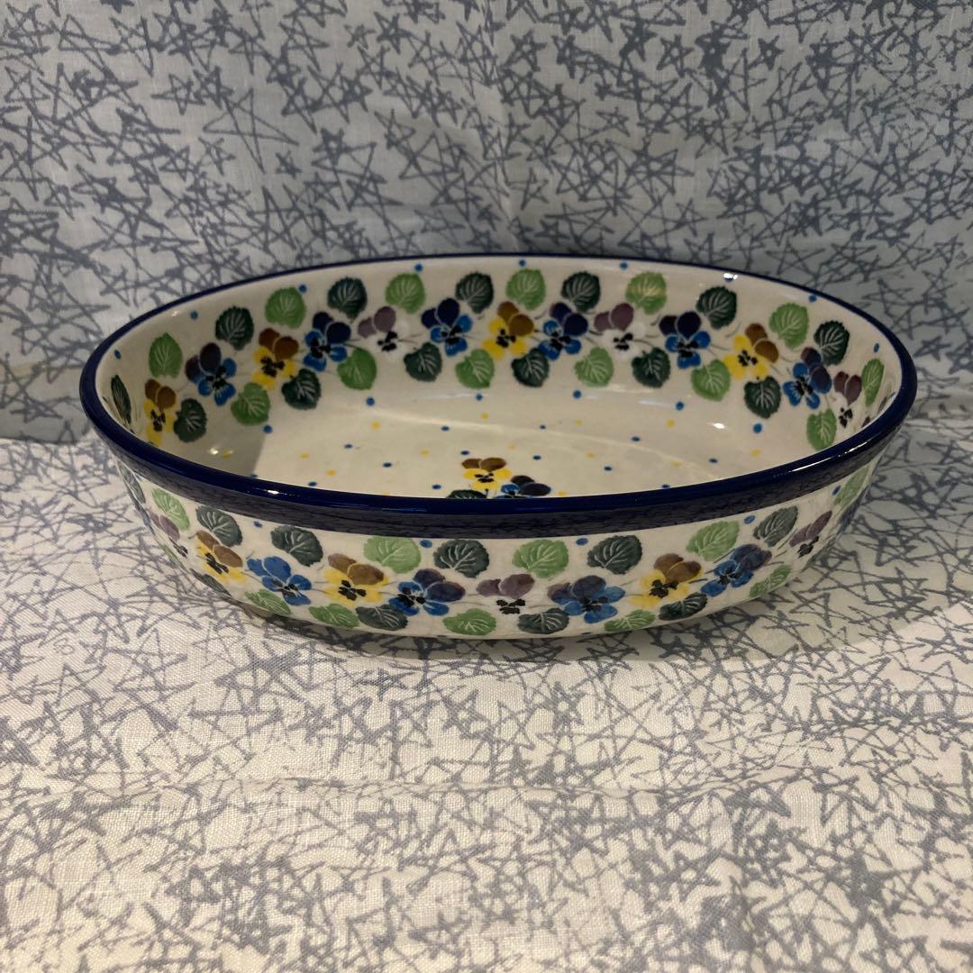 花楕円形ボウル オーバル　パンジー　ツェラミカアルティスティチナ　ポーランド食器