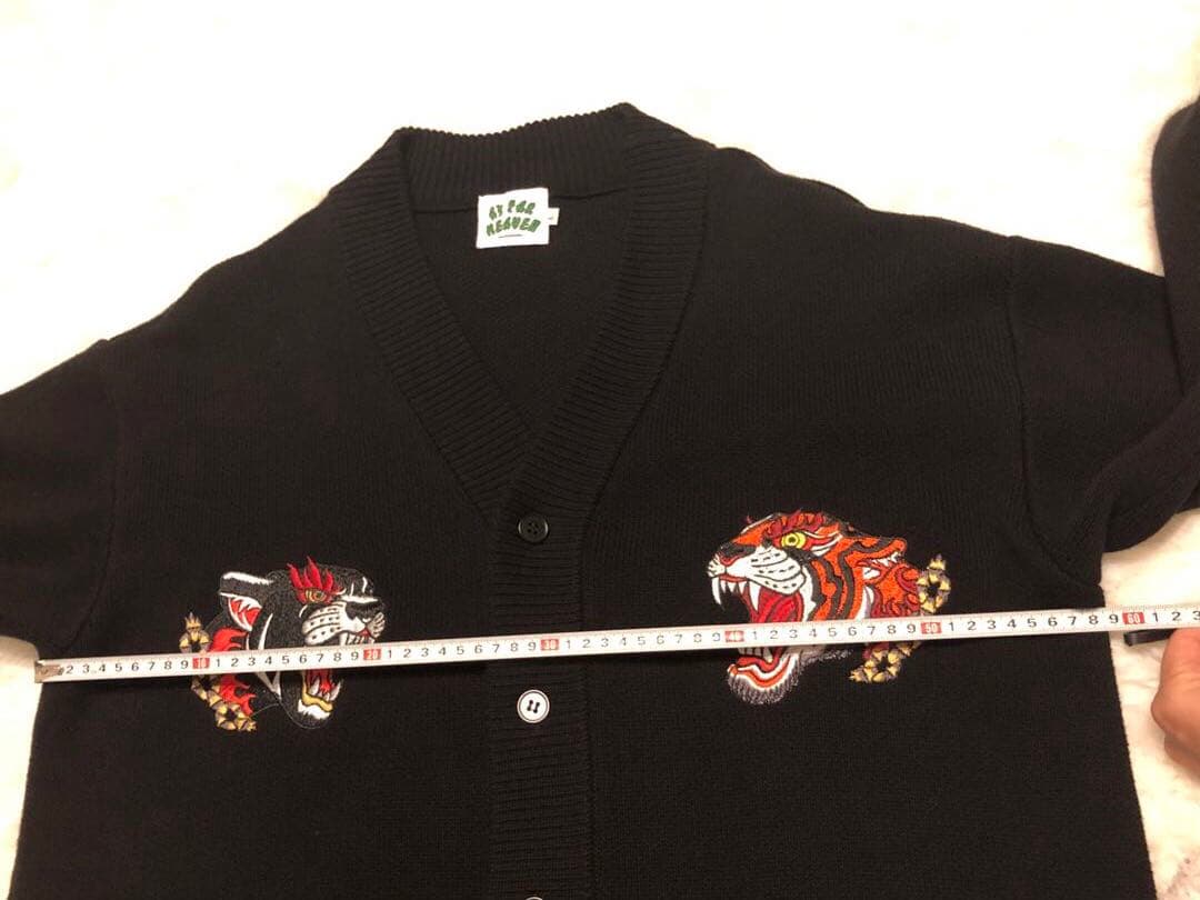 チュウカタベタイ虎刺繍デザインカーディガン 黒LサイズAS FAR HEAVEN