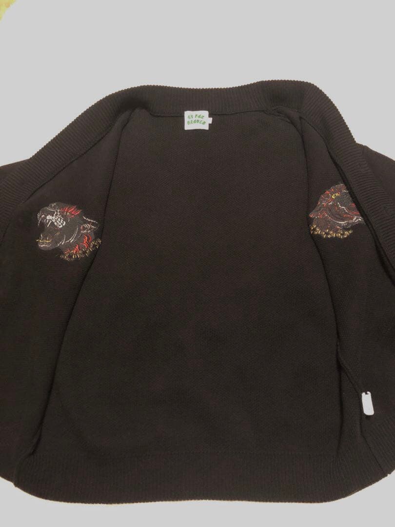 チュウカタベタイ虎刺繍デザインカーディガン 黒LサイズAS FAR HEAVEN