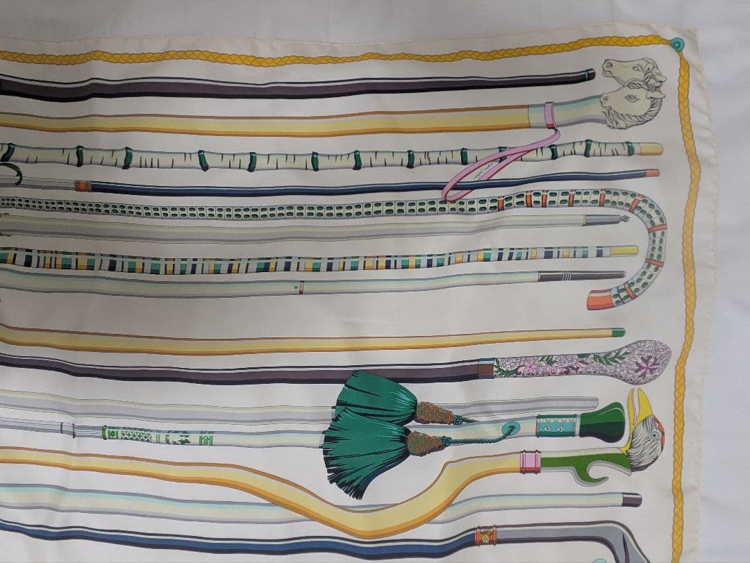 HERMES　Les Cannes ステッキ　スカーフ カレ90