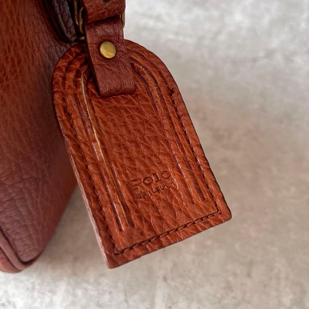 ポロラルフローレン ミニボストンバッグ　ハンドバッグ レザー シボ革 ブラウン