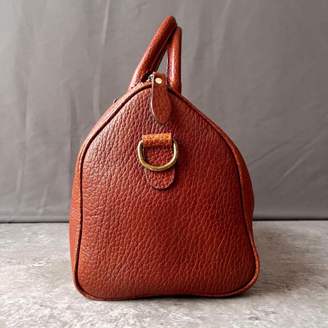 ポロラルフローレン ミニボストンバッグ　ハンドバッグ レザー シボ革 ブラウン