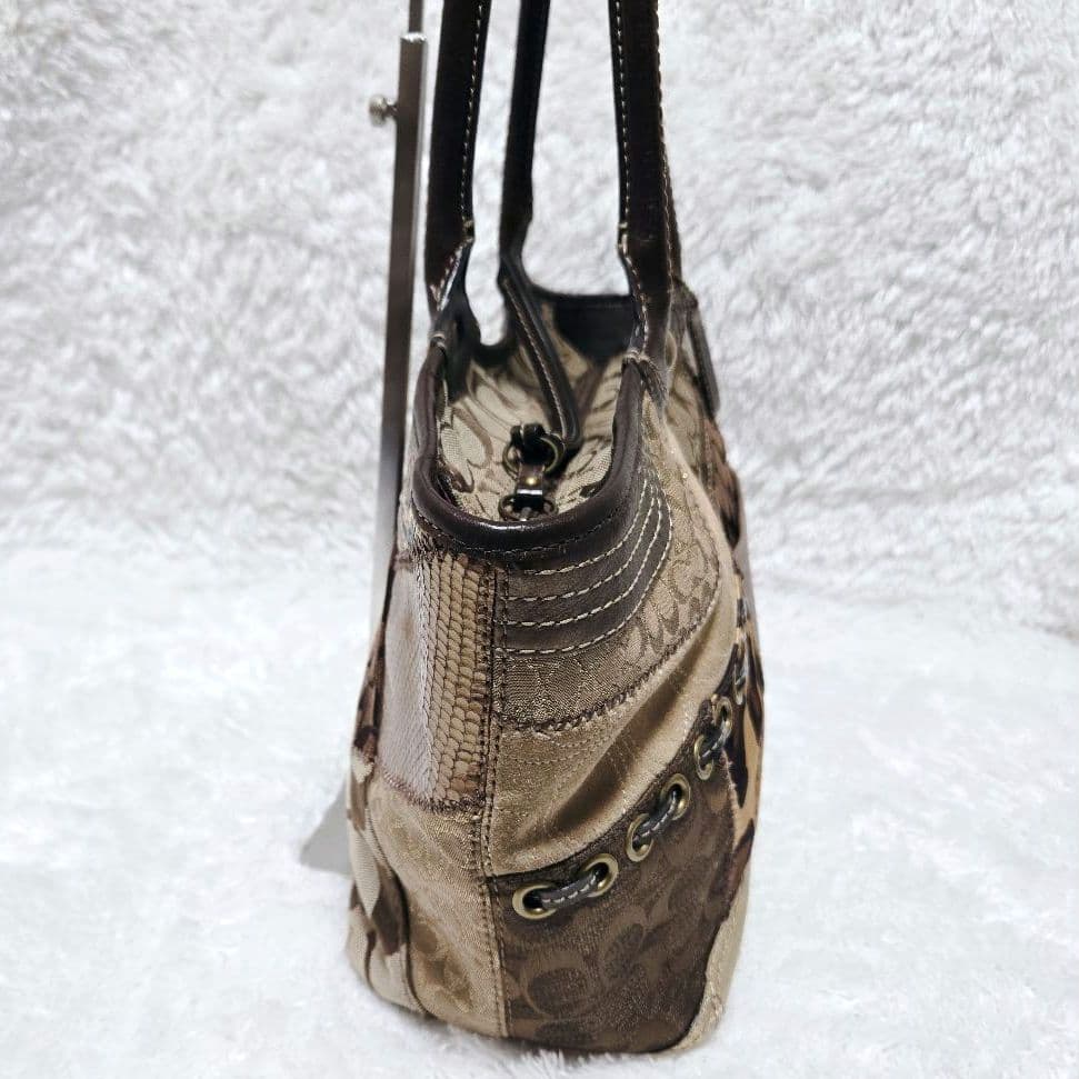 COACH パッチワーク トート ブリーカー 異素材 ブラウン 12899
