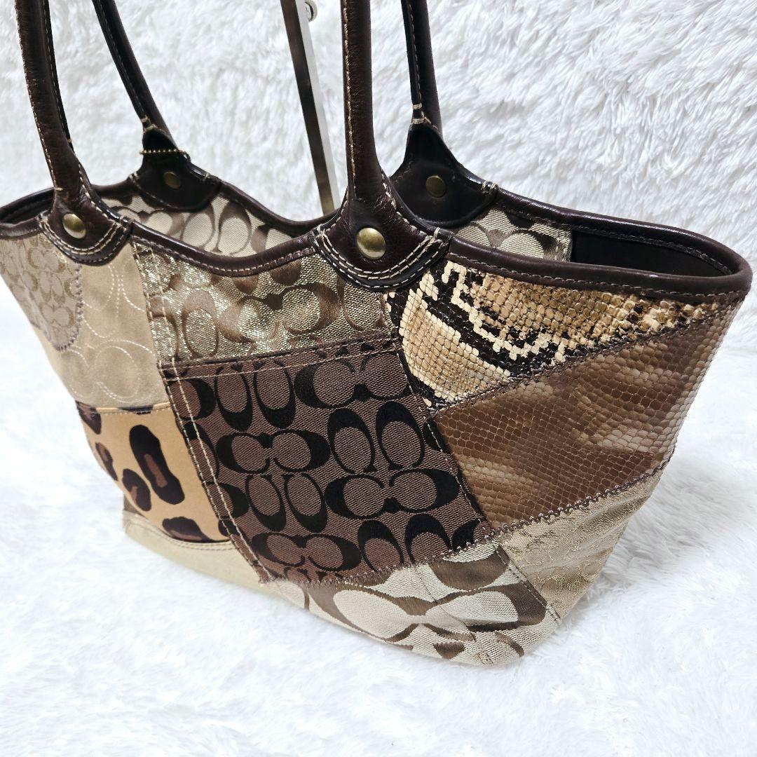 COACH パッチワーク トート ブリーカー 異素材 ブラウン 12899