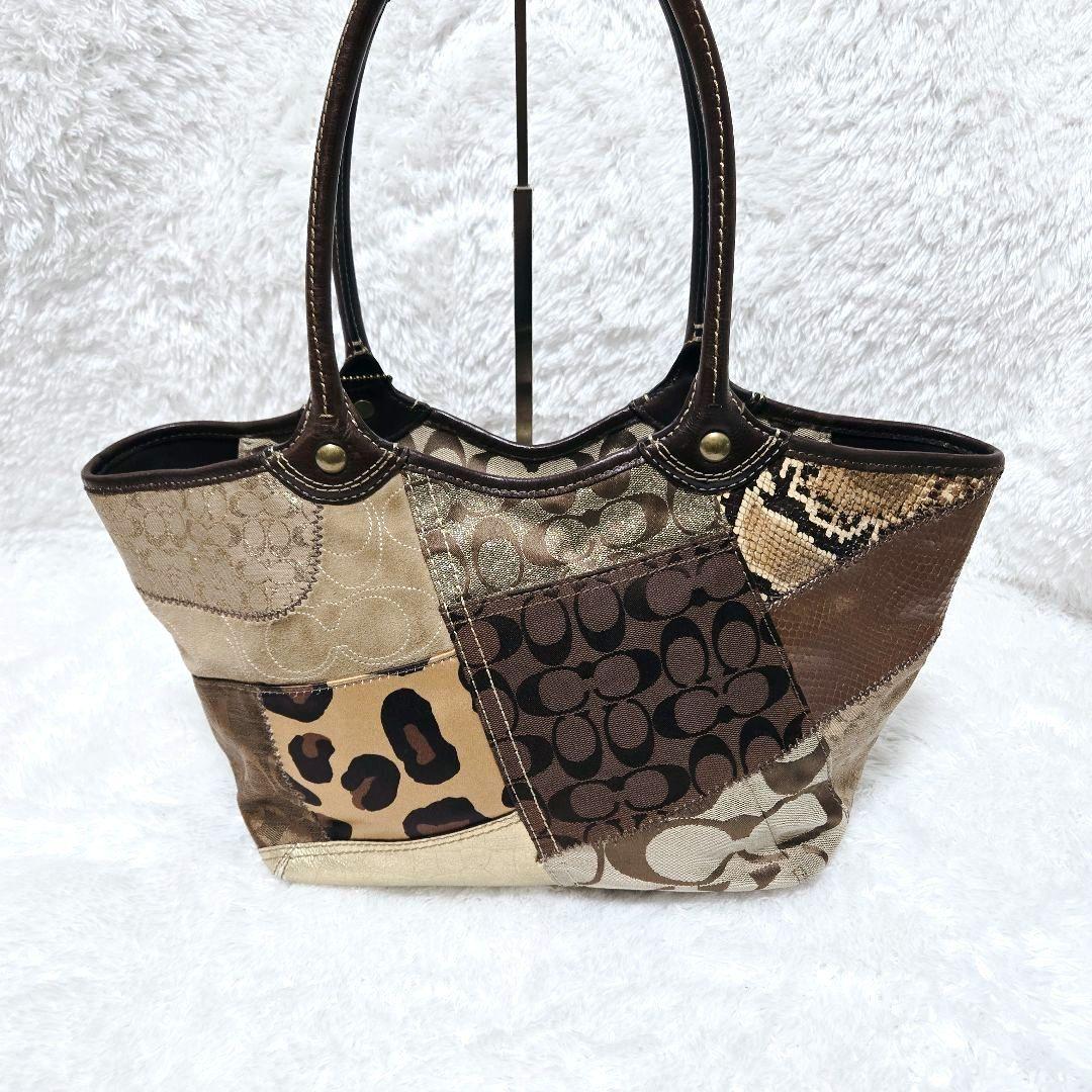 COACH パッチワーク トート ブリーカー 異素材 ブラウン 12899
