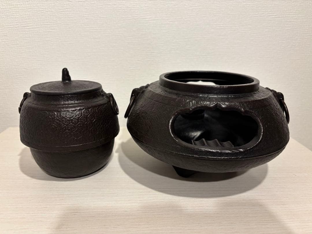 鉄製茶釜セット　蓋付き