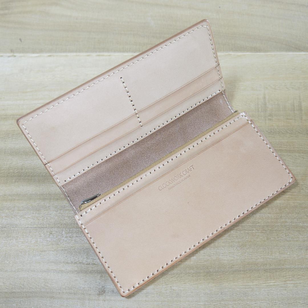 ヌメ革　栃木レザー　サドルレザー　赤タグ付き　ロングウォレット　二つ折り　生成り