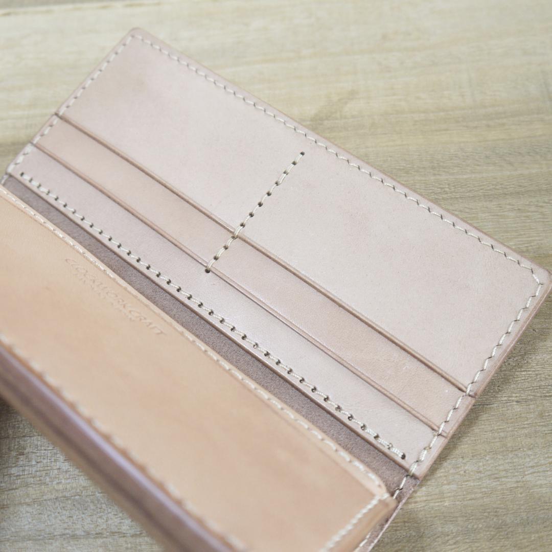 ヌメ革　栃木レザー　サドルレザー　赤タグ付き　ロングウォレット　二つ折り　生成り