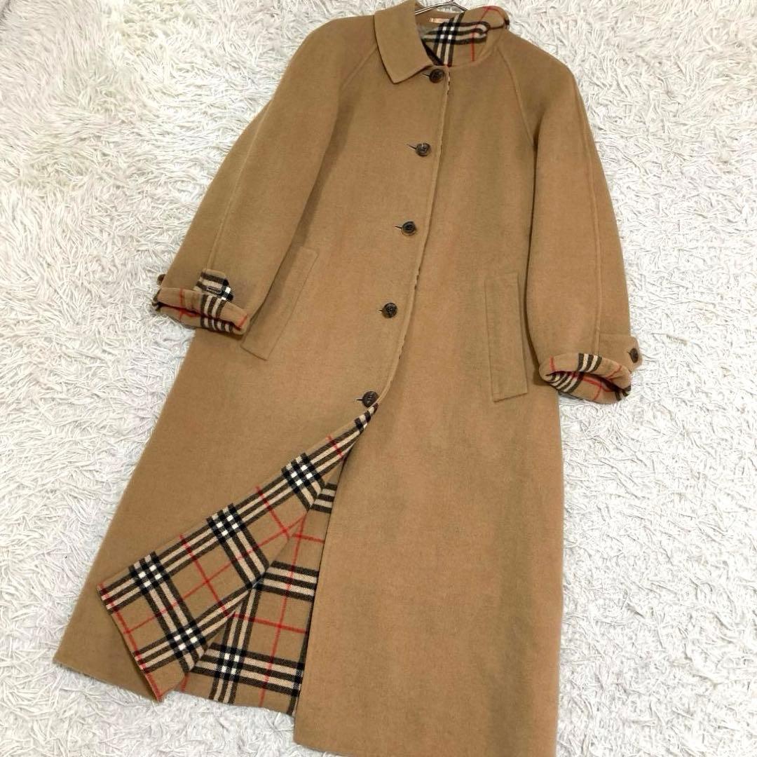 17041✨バーバリー カシミヤ ノバチェック リバーコート ダブルフェイス