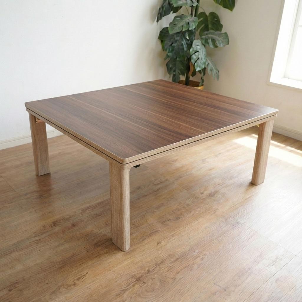 75cm幅【新品訳あり】折れ脚こたつ 正方形 リバーシブル 木目調 ブラウン