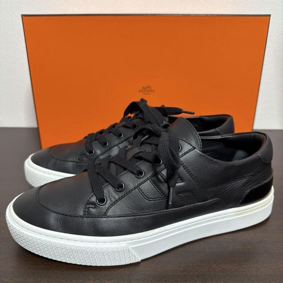 エルメス ディープ レザー スニーカー size 41.5 ブラック メンズ