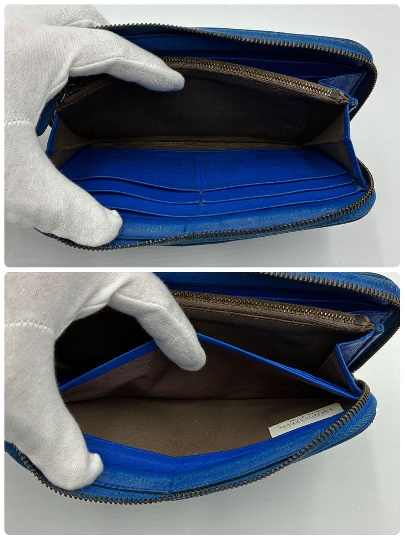 ボッテガヴェネタ　長財布　イントレチャート　ラウンドファスナー　青　パイソン