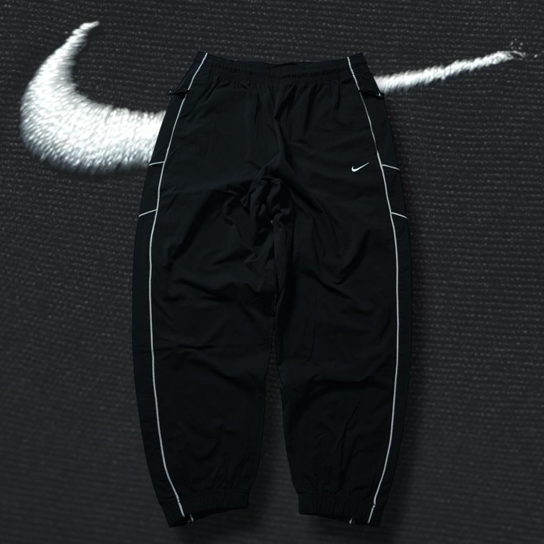y2k NIKE 極太 バギーナイロンパンツ パイピング サイドライン 刺繍ロゴ