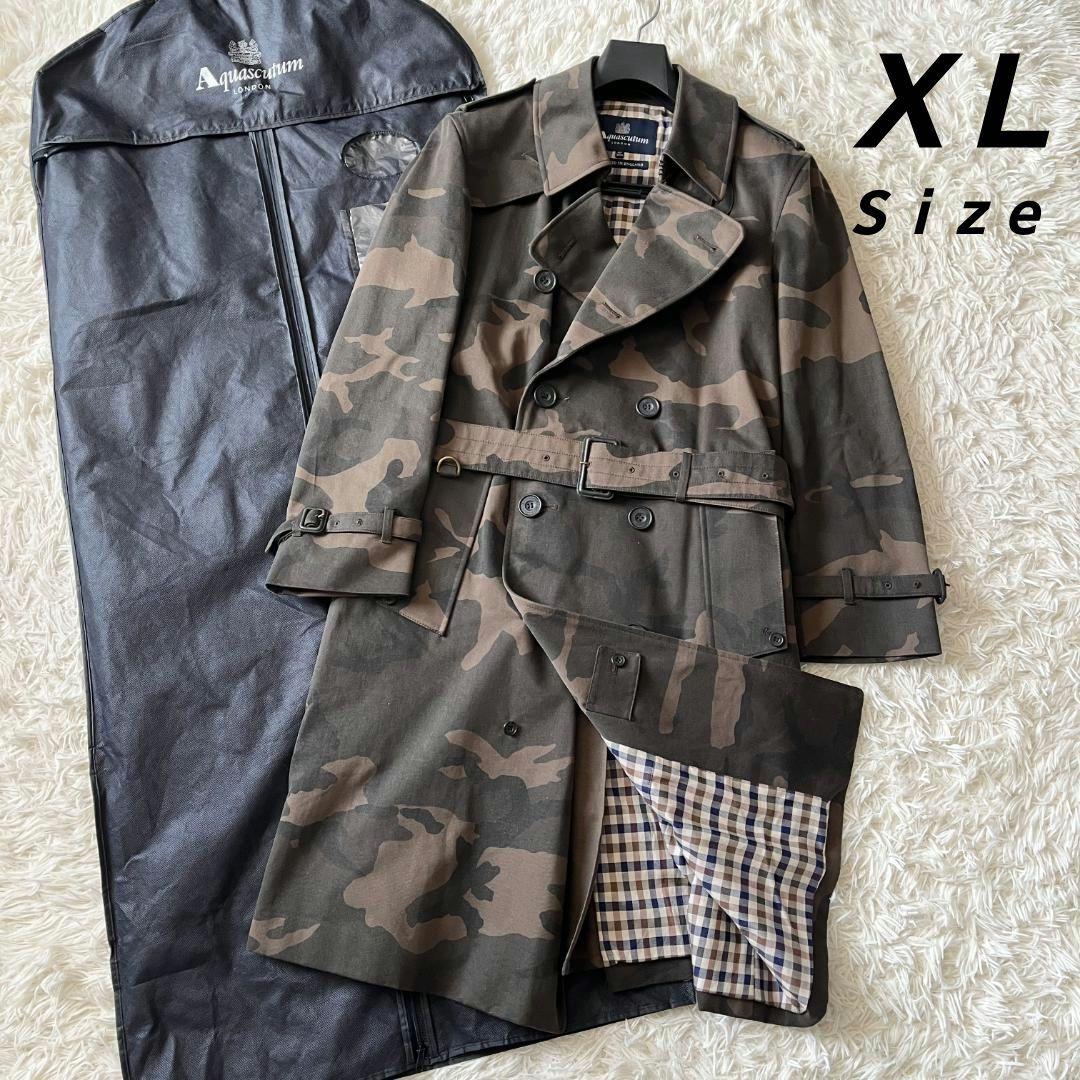 極美品★XL★アクアスキュータム 迷彩カモフラージュ柄 トレンチコート ベルト付