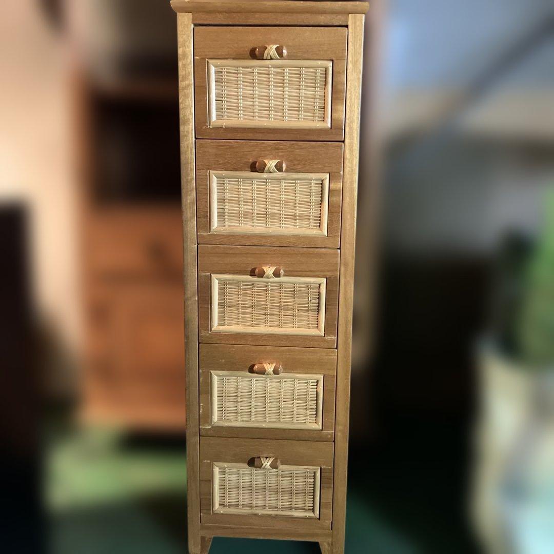 籐家具 ラタン チェスト 5段高さ約120cm
