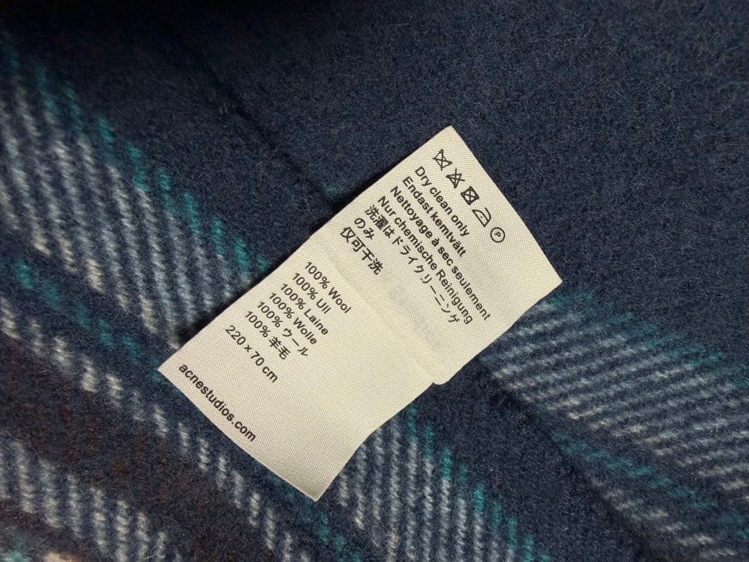 美品 Acne Studios 大判 ウール マフラー チェック ブルー