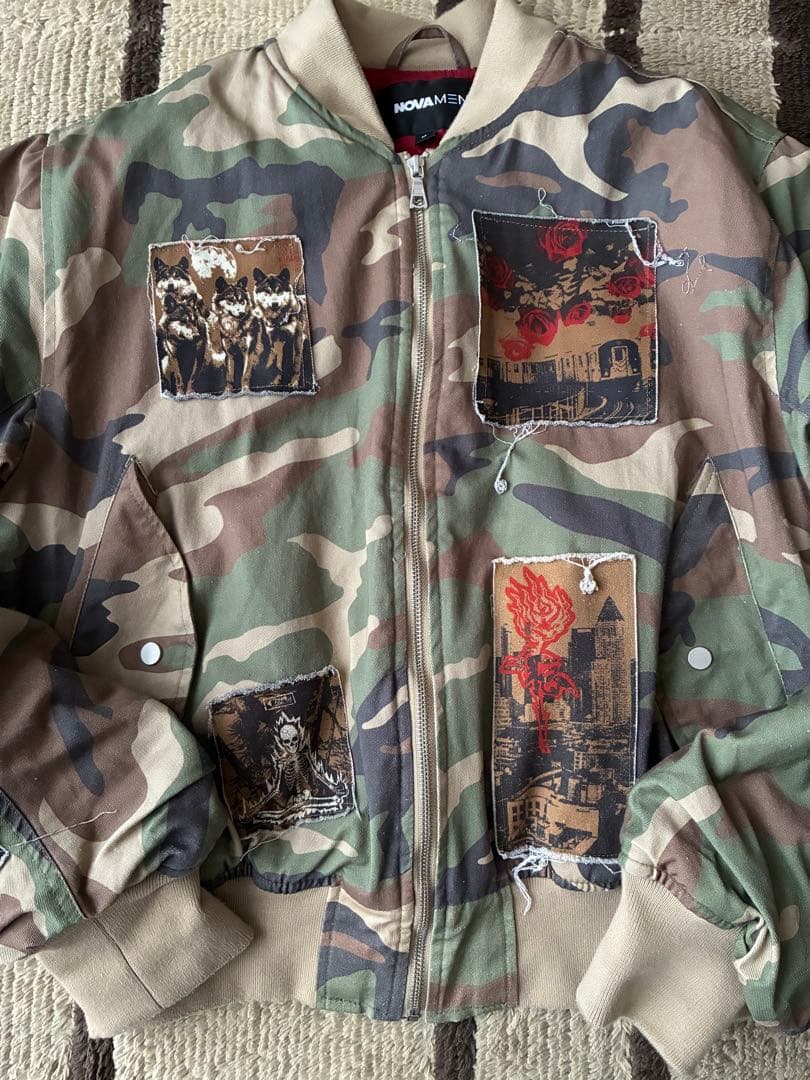 Fashion Nova Men 迷彩　MA-1 ジャケット　パッチワーク