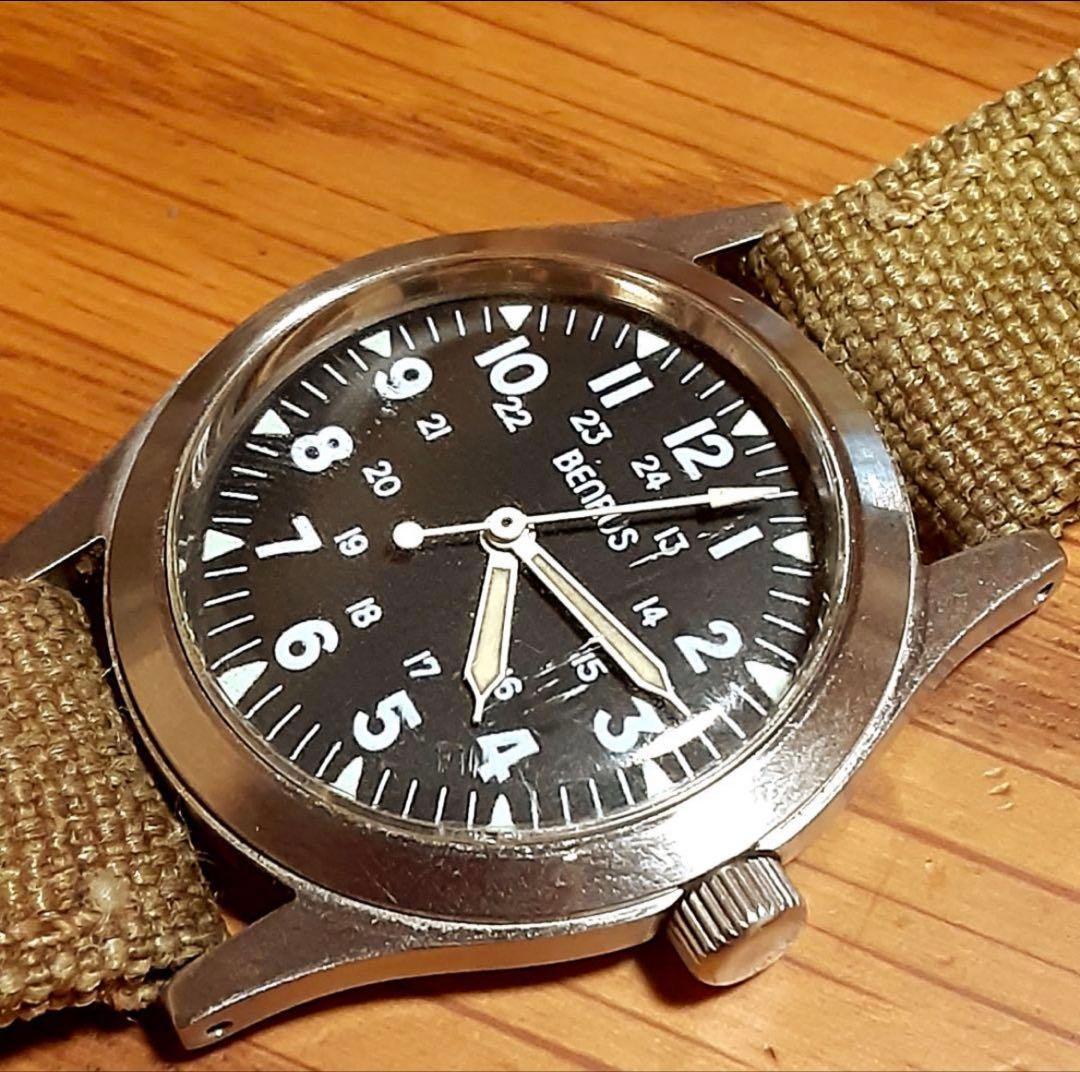 ベンラス　ビンテージ　ミリタリー　手巻きメンズ腕時計　稼働品