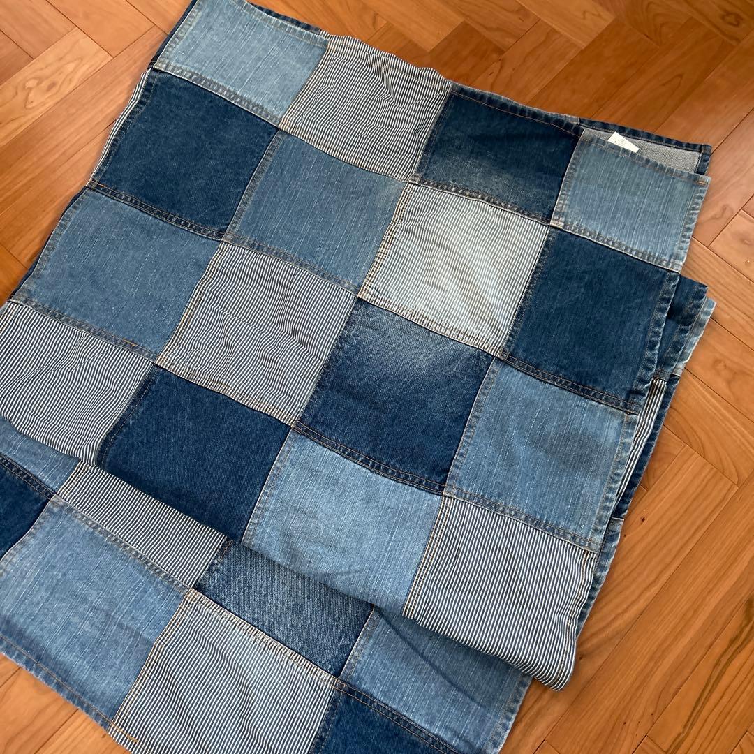 ヴェント キルトデニム風 ラグ＆パッチワークデニムブロックマルチカバー まとめて