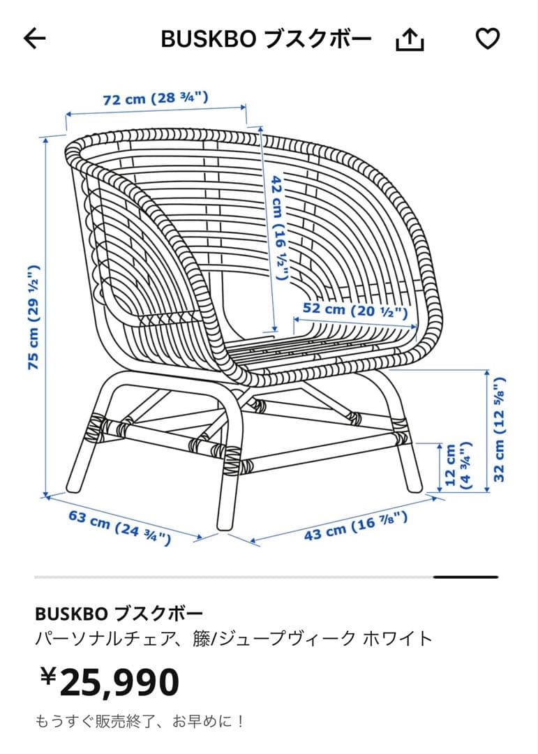 IKEA ブスクボー　パーソナルチェア　ラタンチェア