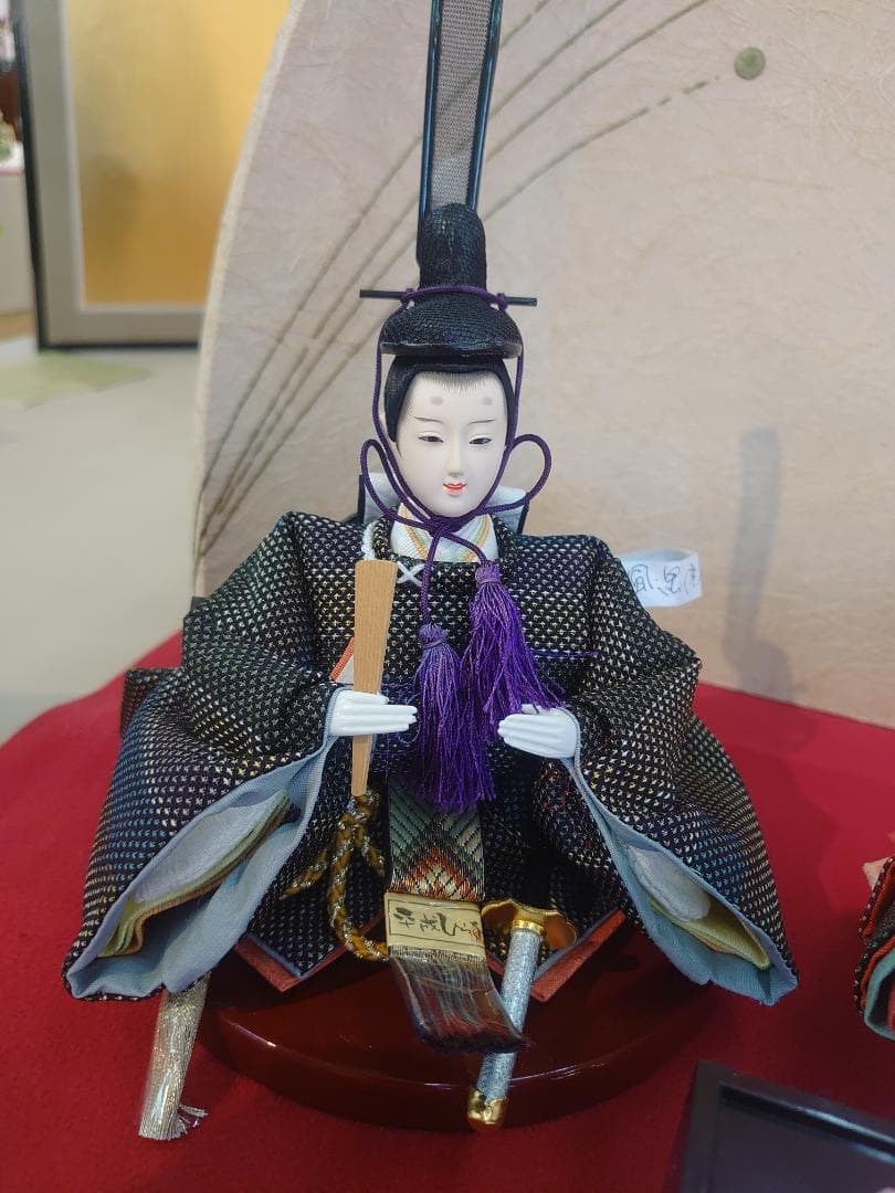 ●新品●　おひなさまセット　紬風衣装と和紙屏風