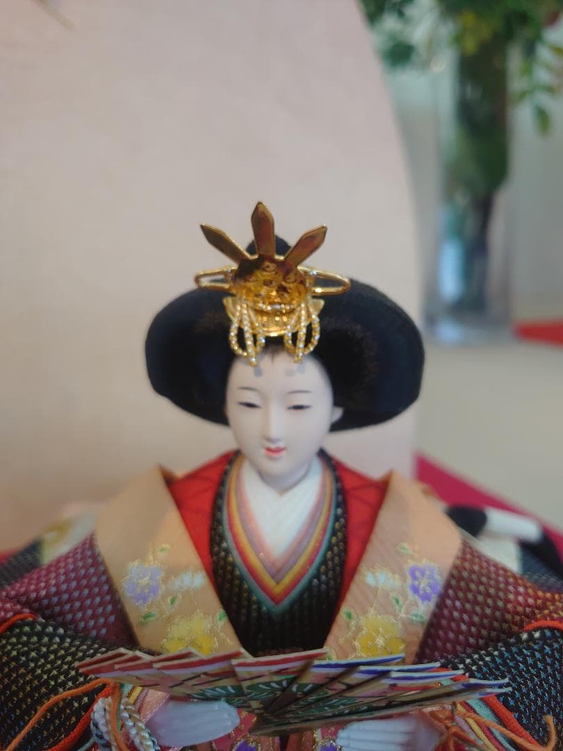 ●新品●　おひなさまセット　紬風衣装と和紙屏風