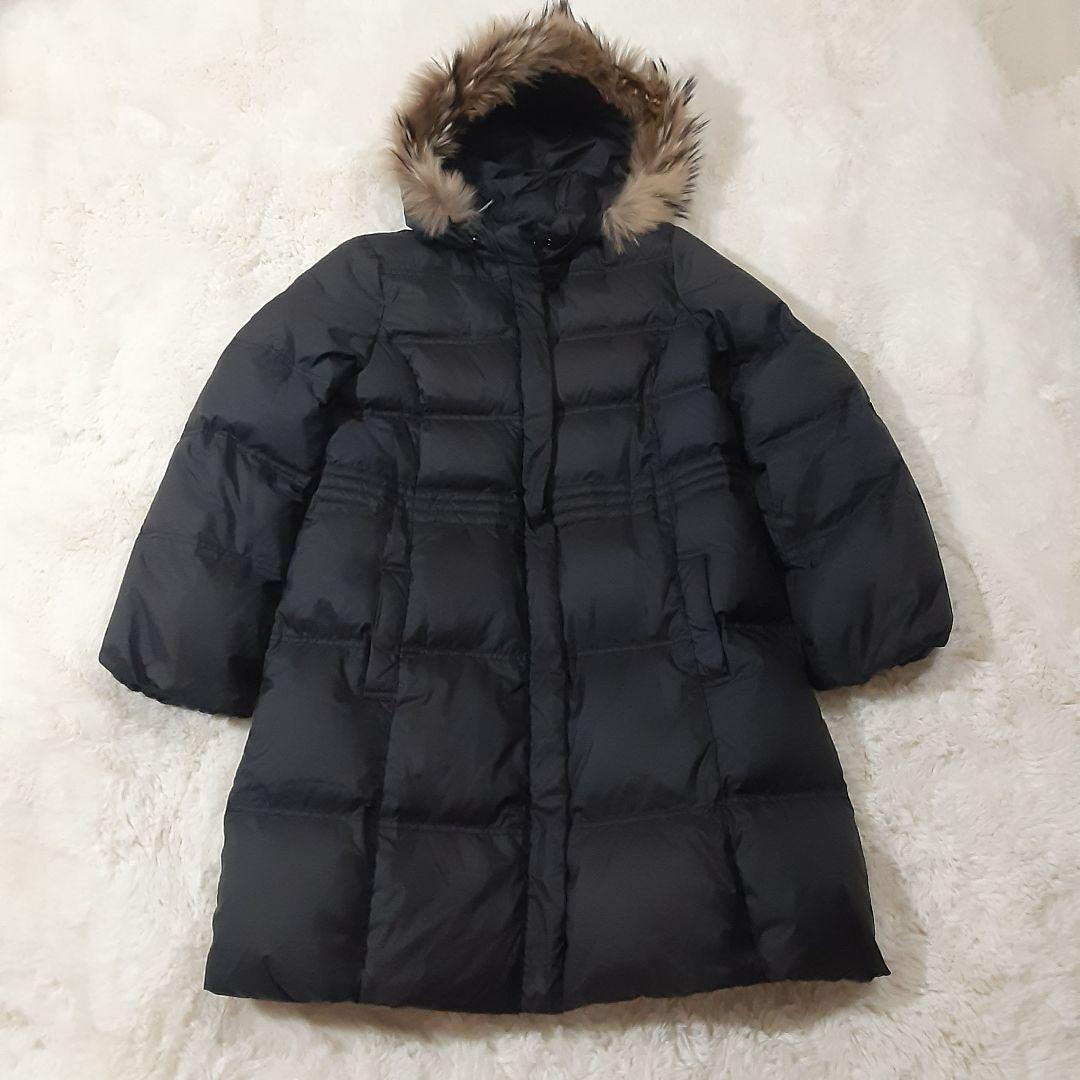 ローラアシュレイ　大きめサイズ13　XL　ダウンコート　ラクーンファー　黒　美品