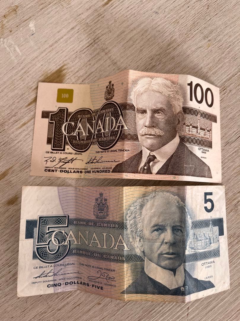 カナダ 100ドル 5ドル 旧紙幣セット