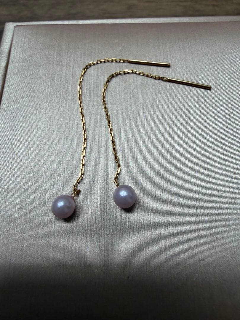 K18　アメリカンパールピアス　ゴールド ロングピアス　チェーンピアス