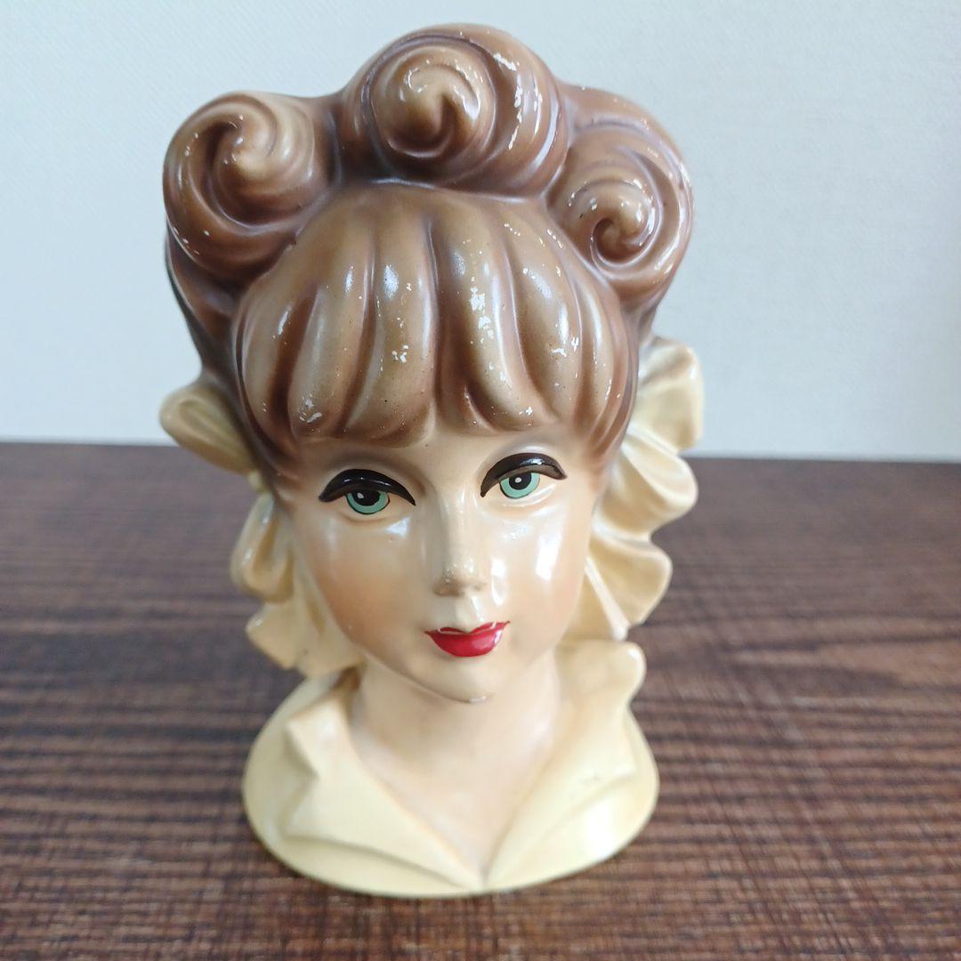 ビンテージ レディヘッドベース 陶器製の置物花瓶　美しい女性　３点セット