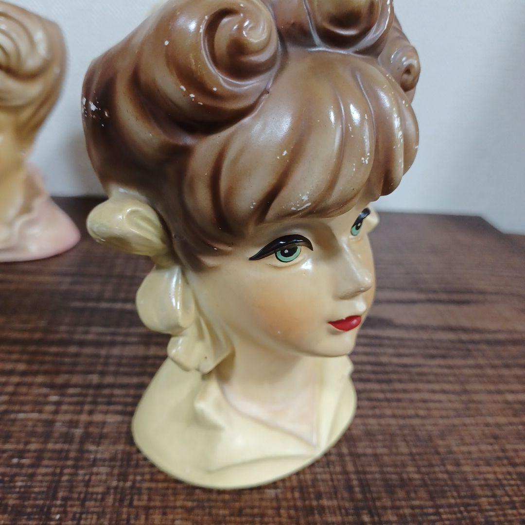 ビンテージ レディヘッドベース 陶器製の置物花瓶　美しい女性　３点セット