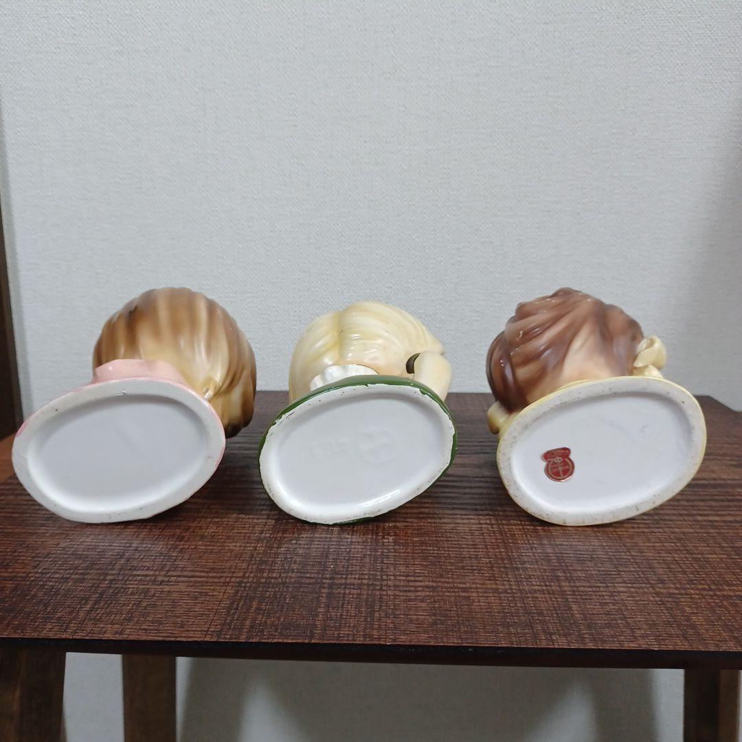 ビンテージ レディヘッドベース 陶器製の置物花瓶　美しい女性　３点セット
