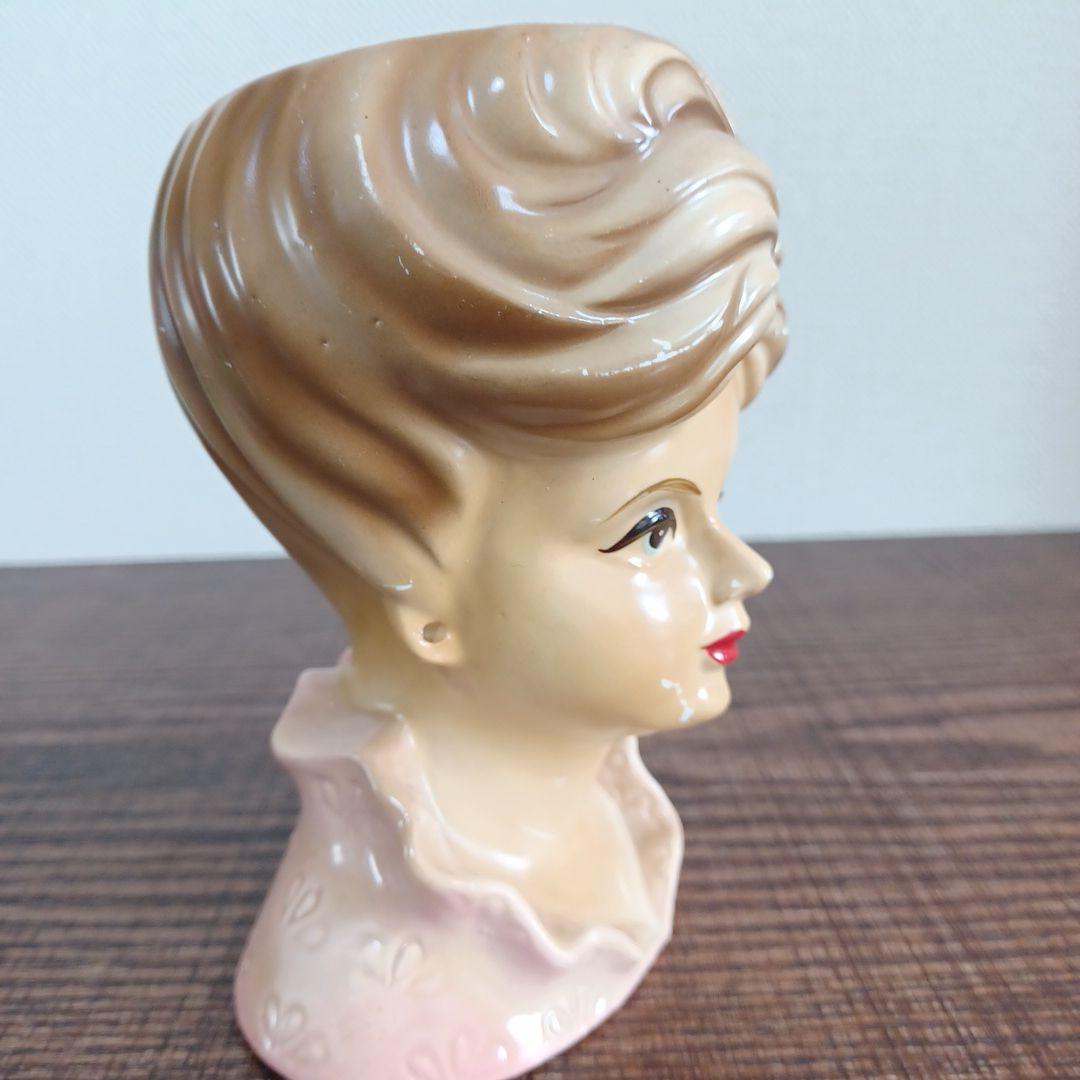 ビンテージ レディヘッドベース 陶器製の置物花瓶　美しい女性　３点セット