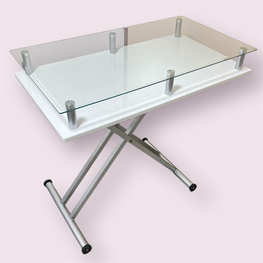 ディノス 昇降式 リフティングテーブル ガラス 二重天板