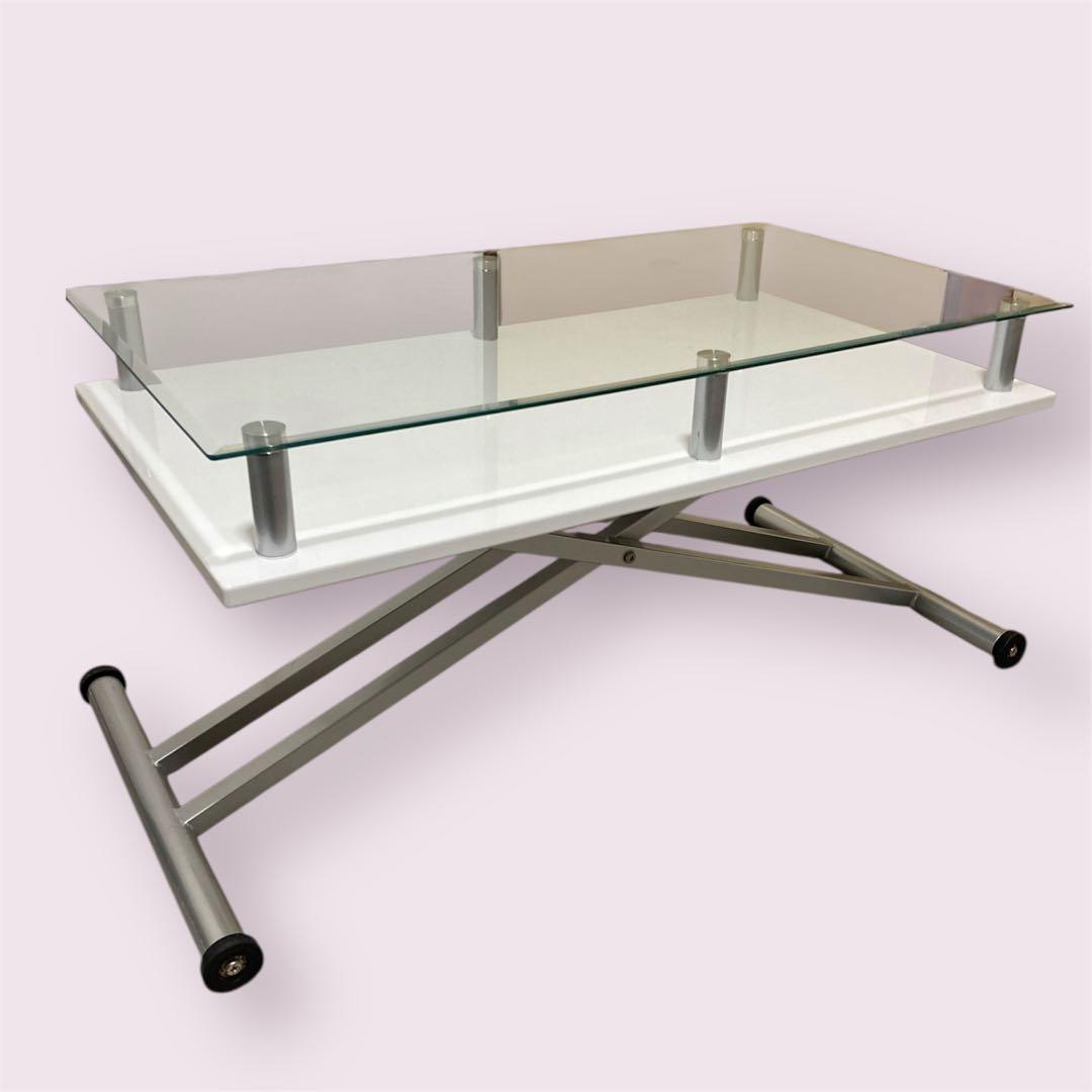 ディノス 昇降式 リフティングテーブル ガラス 二重天板