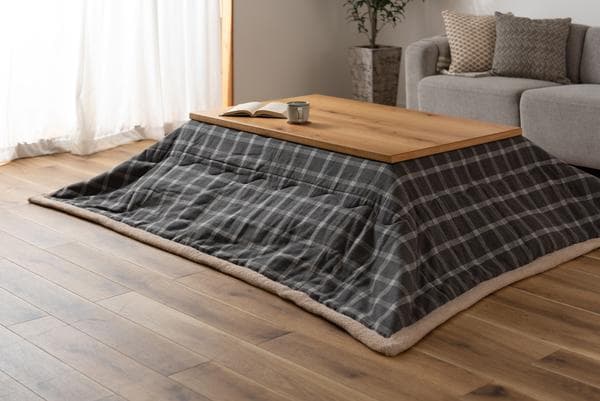 おしゃれ ふかふか かわいい 暖かい 長方形 こたつ布団 チェック柄グレー