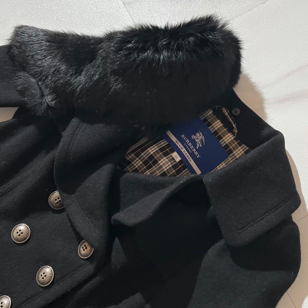 バーバリーブルーレーベル　トレンチコート　ノバチェック　金ボタン　ラビットファー