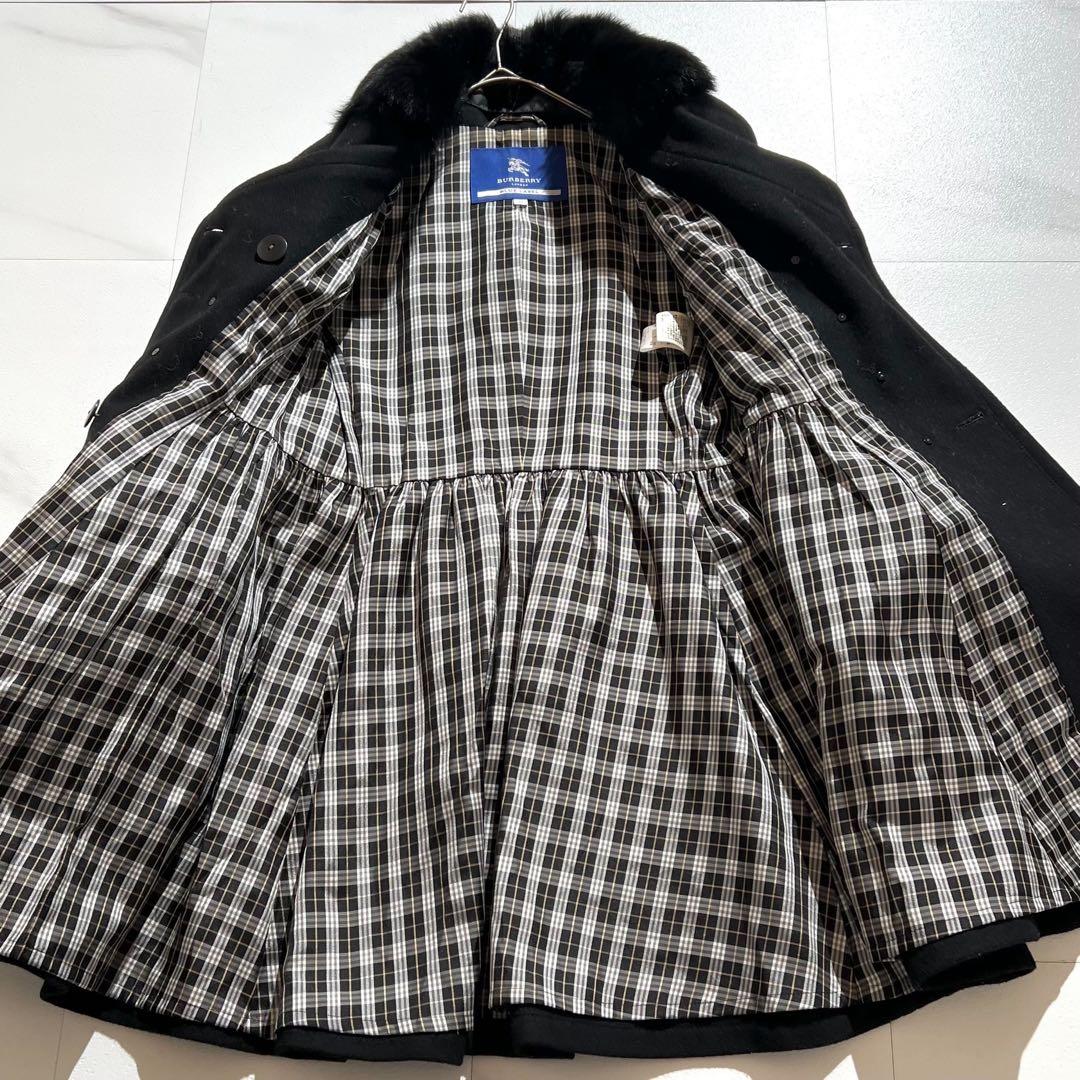 バーバリーブルーレーベル　トレンチコート　ノバチェック　金ボタン　ラビットファー