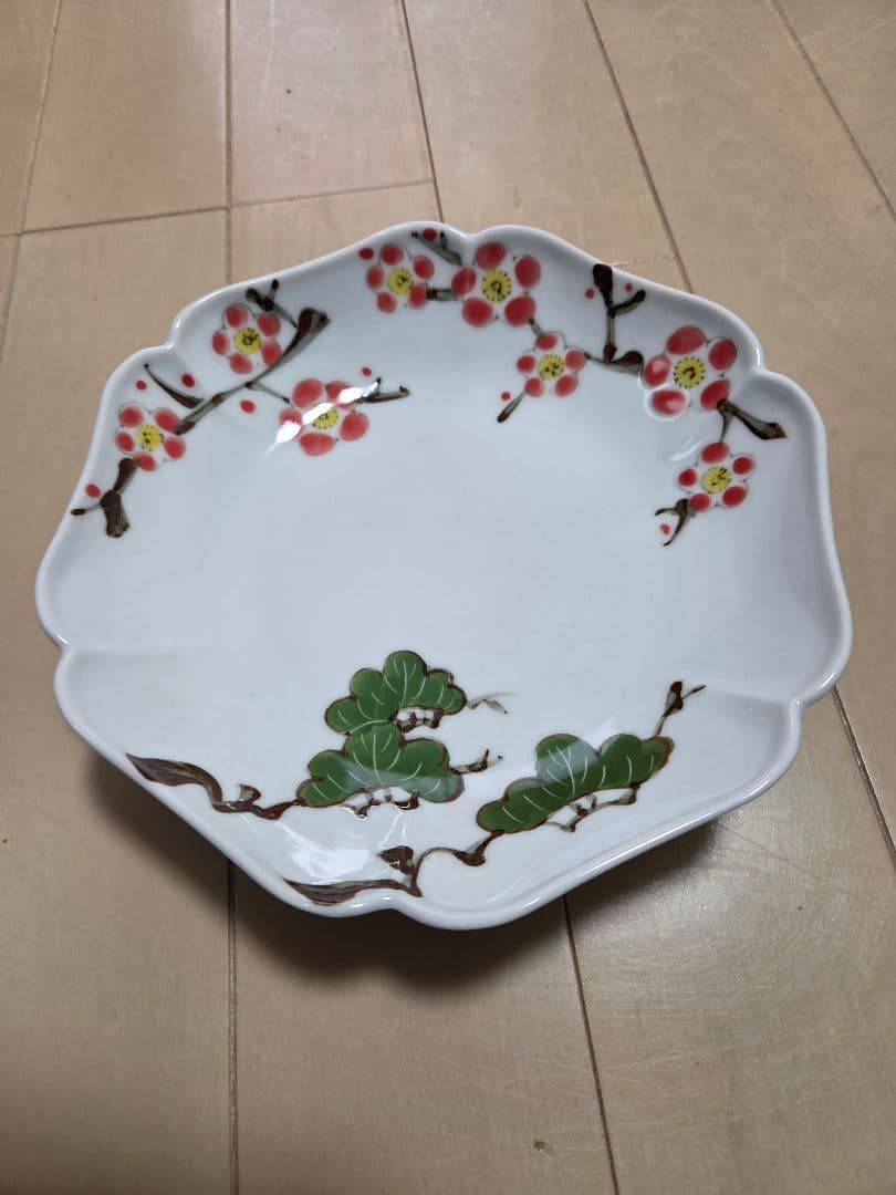 美品　有田焼　徳七窯　染錦松梅文木甲和皿 5枚セット