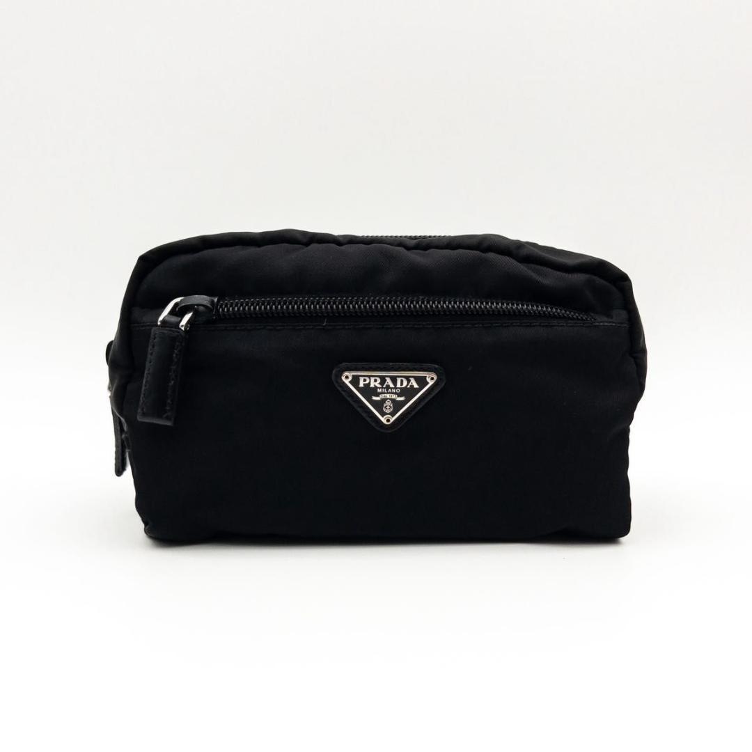 【極美品】PRADA テスートナイロン　ポーチ　トライアングルロゴ　黒