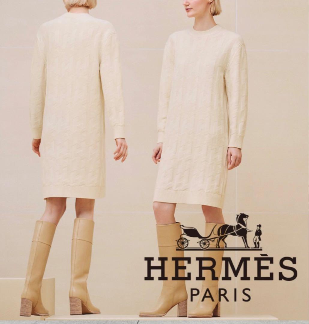 HERMES エルメス ニットワンピース 34 ホワイト