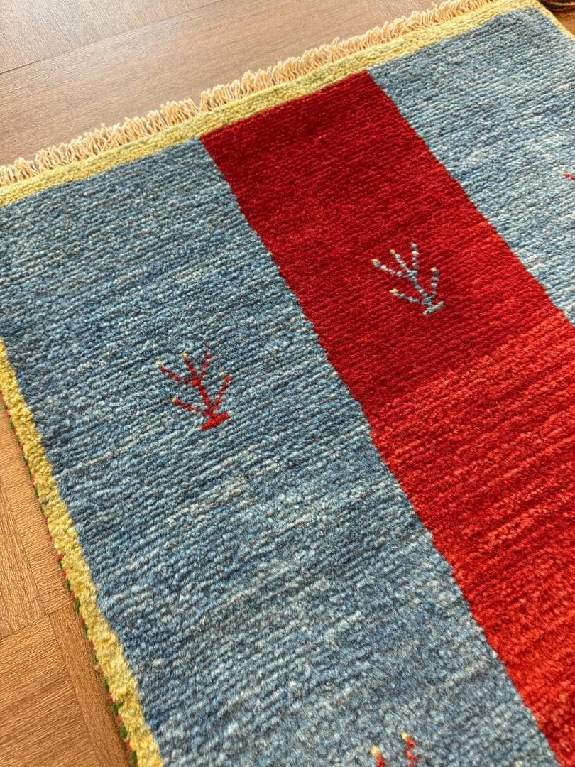 ギャッベ 90x64cm ペルシャ絨毯 手織り ギャベ 玄関マットラグ 絨毯