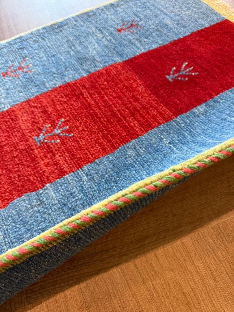 ギャッベ 90x64cm ペルシャ絨毯 手織り ギャベ 玄関マットラグ 絨毯