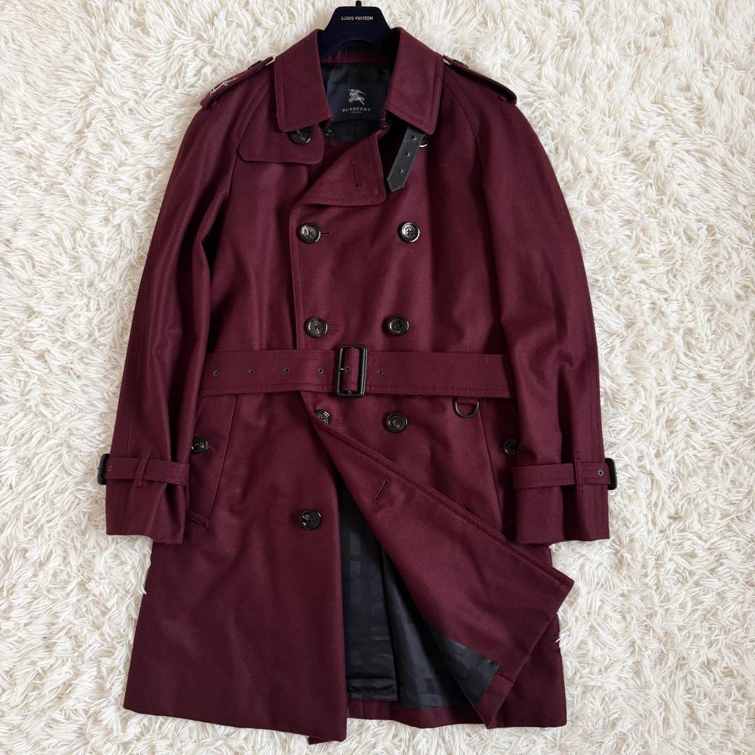 ほぼ未使用　バーバリーロンドン　ロングコート　シャドーチェック　レザーベルト　L