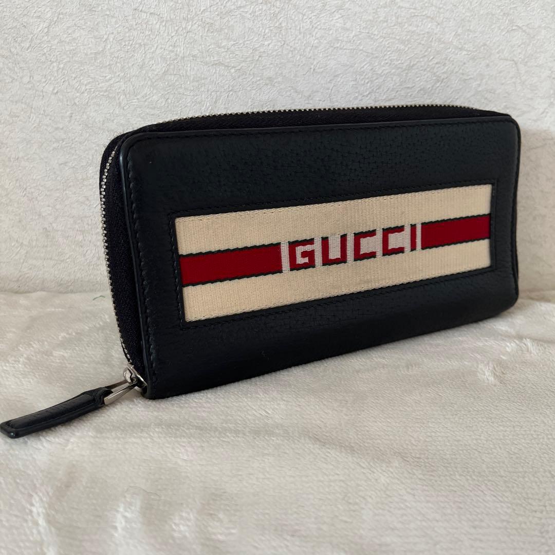 美品✨GUCCI 長財布 ラウンドファスナー レザー ブラック グッチ
