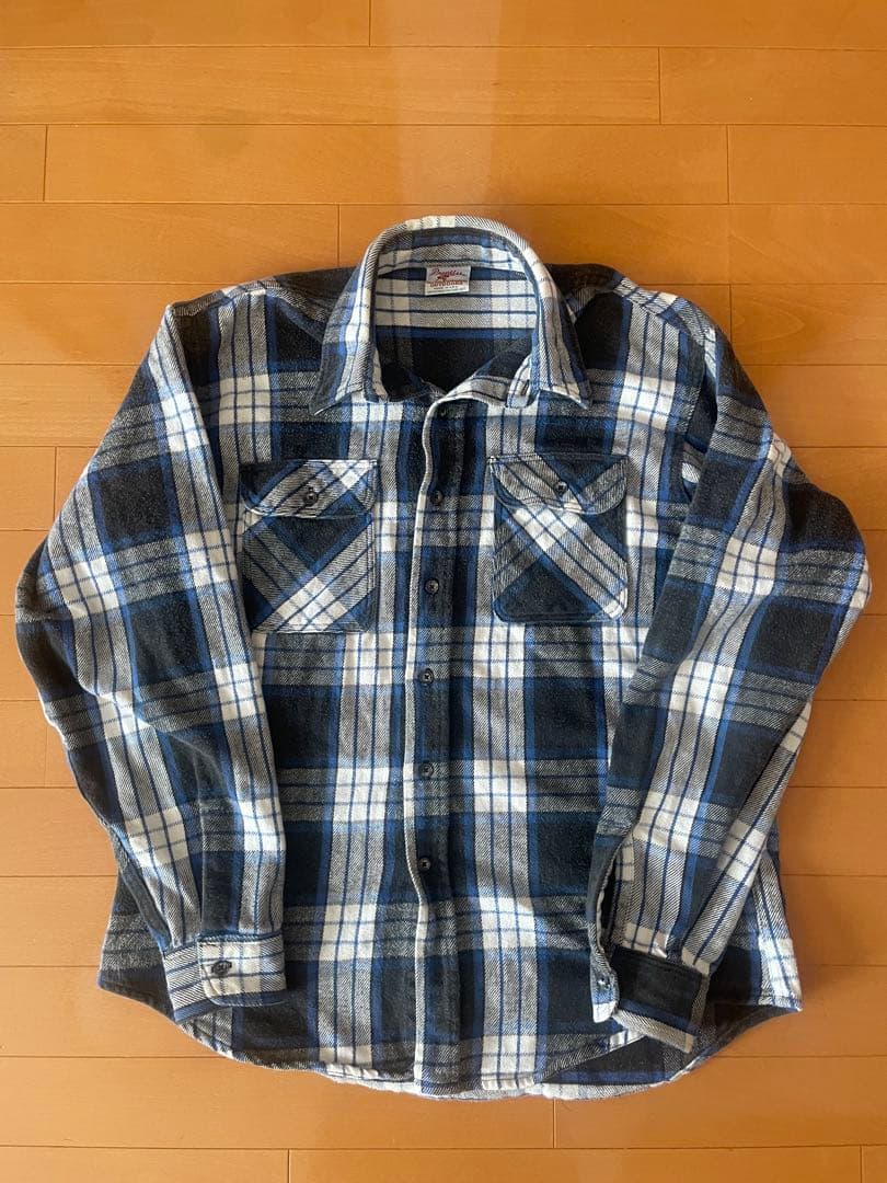 【高配色】 80s ネルシャツ 白×黒 USA製 ファイブラ BIGMAC